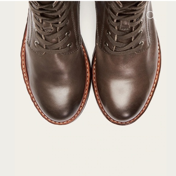 Frye Ella Moto Lace Up Tan Leather Combat Pull On Lace Up Casual Moto Ankle Boot - Picture 4 of 16